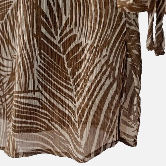 Talbots 100% Silk Brown Print Blouse XS Tie Neck Sheer Top w/ Camisole - Picture 6 of 11